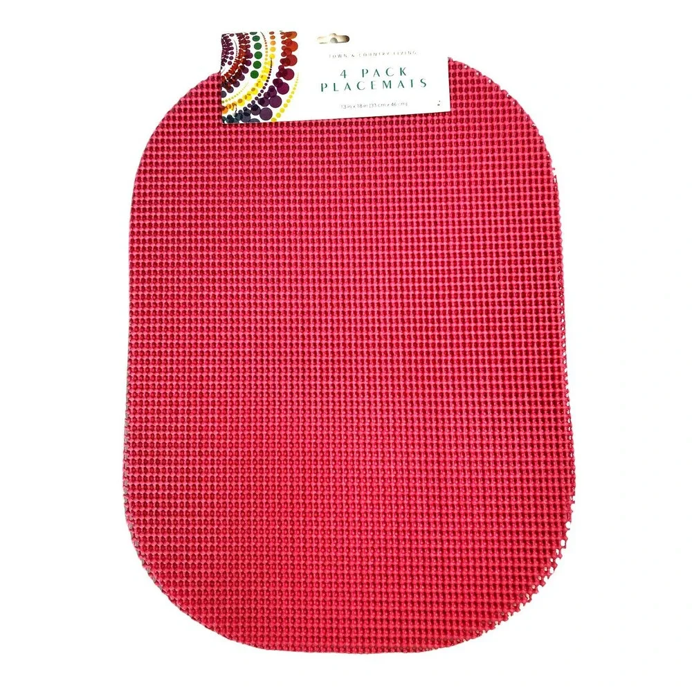 Pink Waffle Weave PVC Vinyl Placemats Indoor Outdoor Oval Beach Summer Set of 4